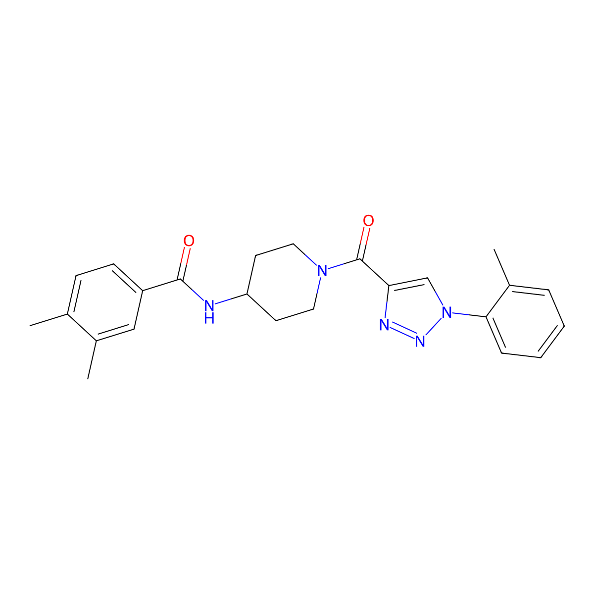 3,4-dimethyl-N-(1-(1-(o-tolyl)-1H-1,2,3-triazole-4-carbonyl)piperidin-4-yl)benzamide molecular structure, CAS 1251624-13-1