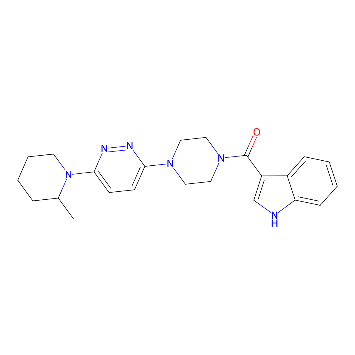 (1H-indol-3-yl)(4-(6-(2-methylpiperidin-1-yl)pyridazin-3-yl)piperazin-1-yl)methanone molecular structure, CAS 1251624-17-5