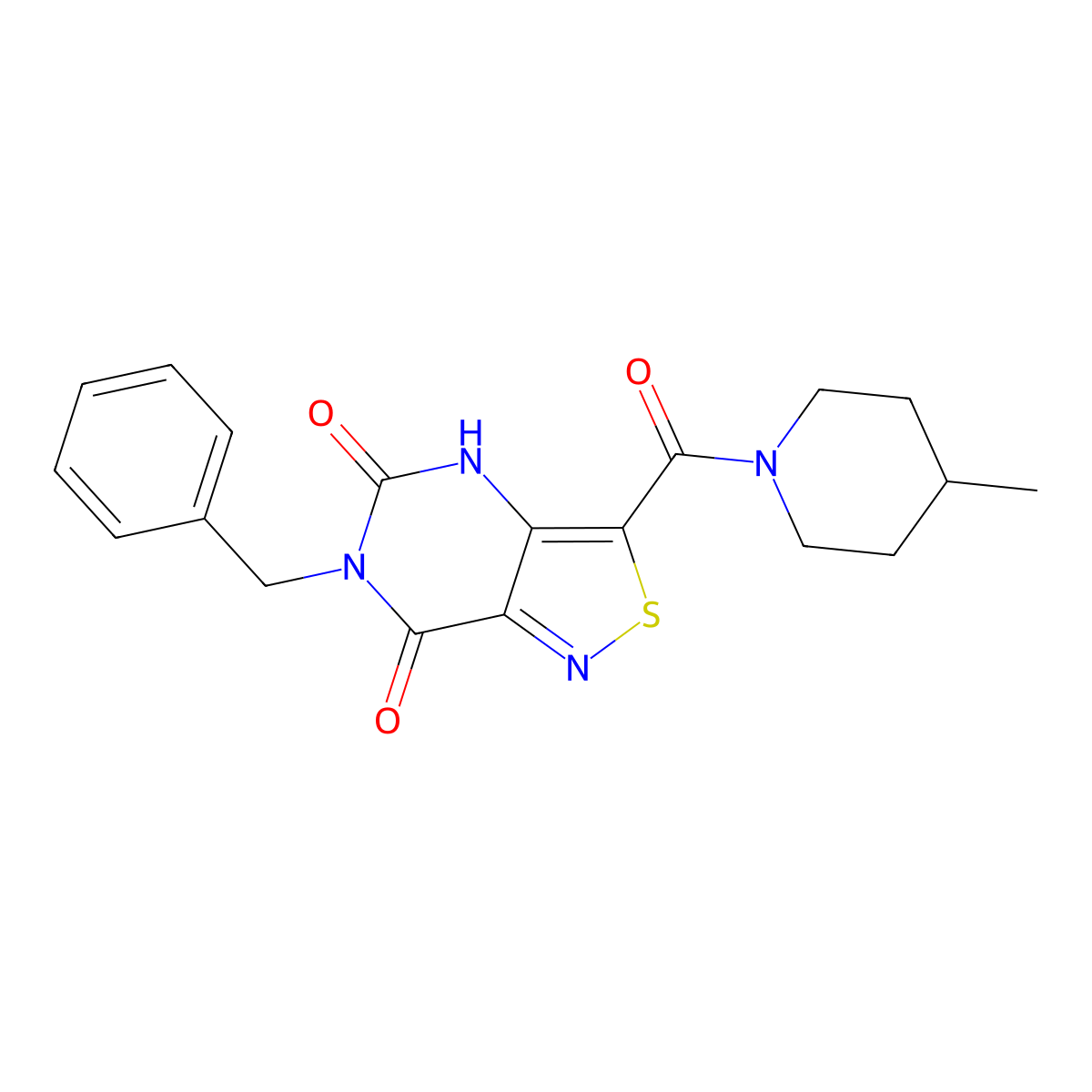 6-benzyl-3-(4-methylpiperidine-1-carbonyl)-4H,5H,6H,7H-[1,2]thiazolo[4,3-d]pyrimidine-5,7-dione molecular structure, CAS 1251624-21-1