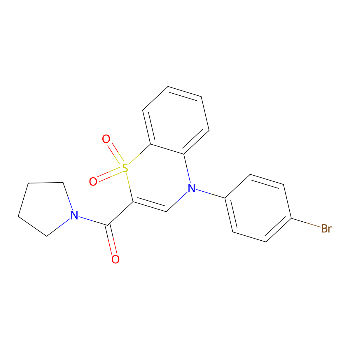 [4-(4-bromophenyl)-1,1-dioxido-4H-1,4-benzothiazin-2-yl](pyrrolidin-1-yl)methanone molecular structure, CAS 1251624-24-4