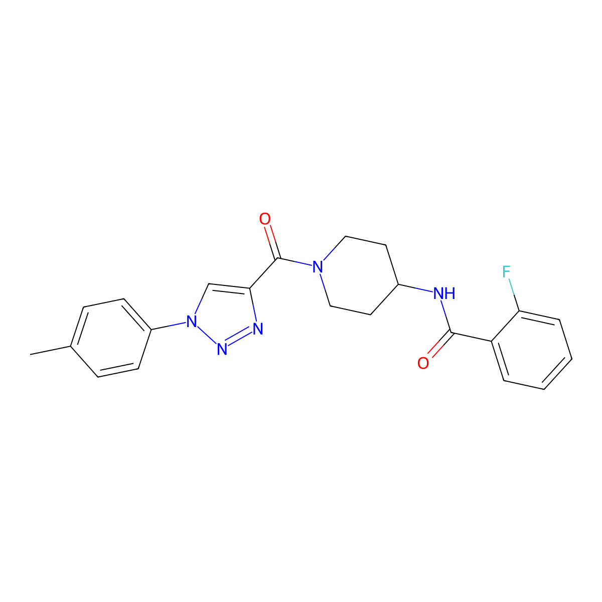 2-fluoro-N-(1-(1-(p-tolyl)-1H-1,2,3-triazole-4-carbonyl)piperidin-4-yl)benzamide molecular structure, CAS 1251624-31-3