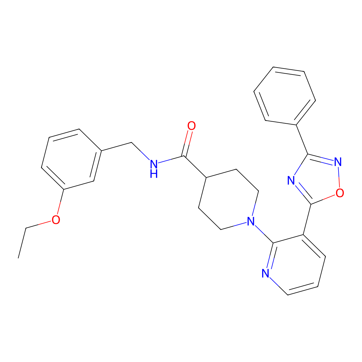 N-[(3-ethoxyphenyl)methyl]-1-[3-(3-phenyl-1,2,4-oxadiazol-5-yl)pyridin-2-yl]piperidine-4-carboxamide molecular structure, CAS 1251624-32-4