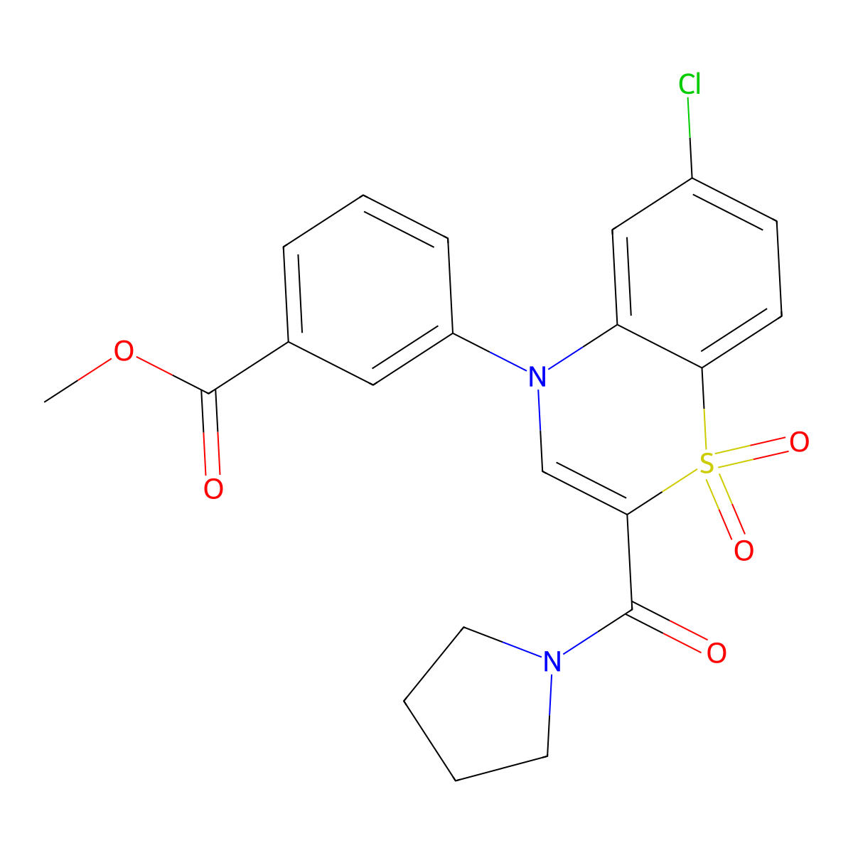 methyl 3-[6-chloro-1,1-dioxo-2-(pyrrolidine-1-carbonyl)-4H-1lambda6,4-benzothiazin-4-yl]benzoate molecular structure, CAS 1251624-41-5