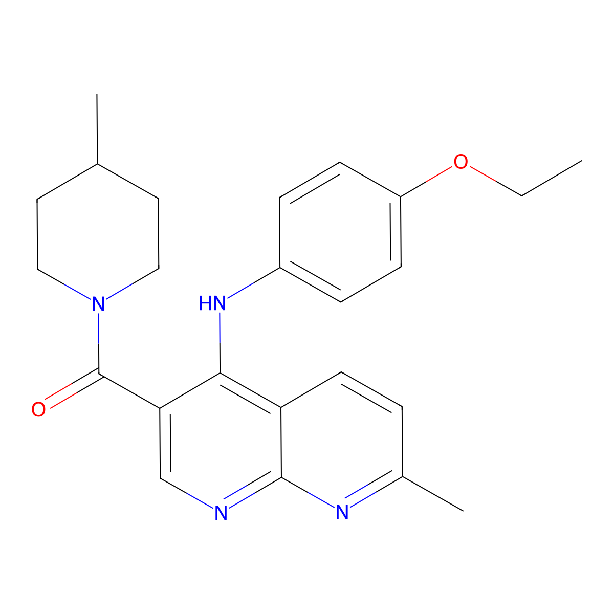 (4-((4-Ethoxyphenyl)amino)-7-methyl-1,8-naphthyridin-3-yl)(4-methylpiperidin-1-yl)methanone molecular structure, CAS 1251624-42-6
