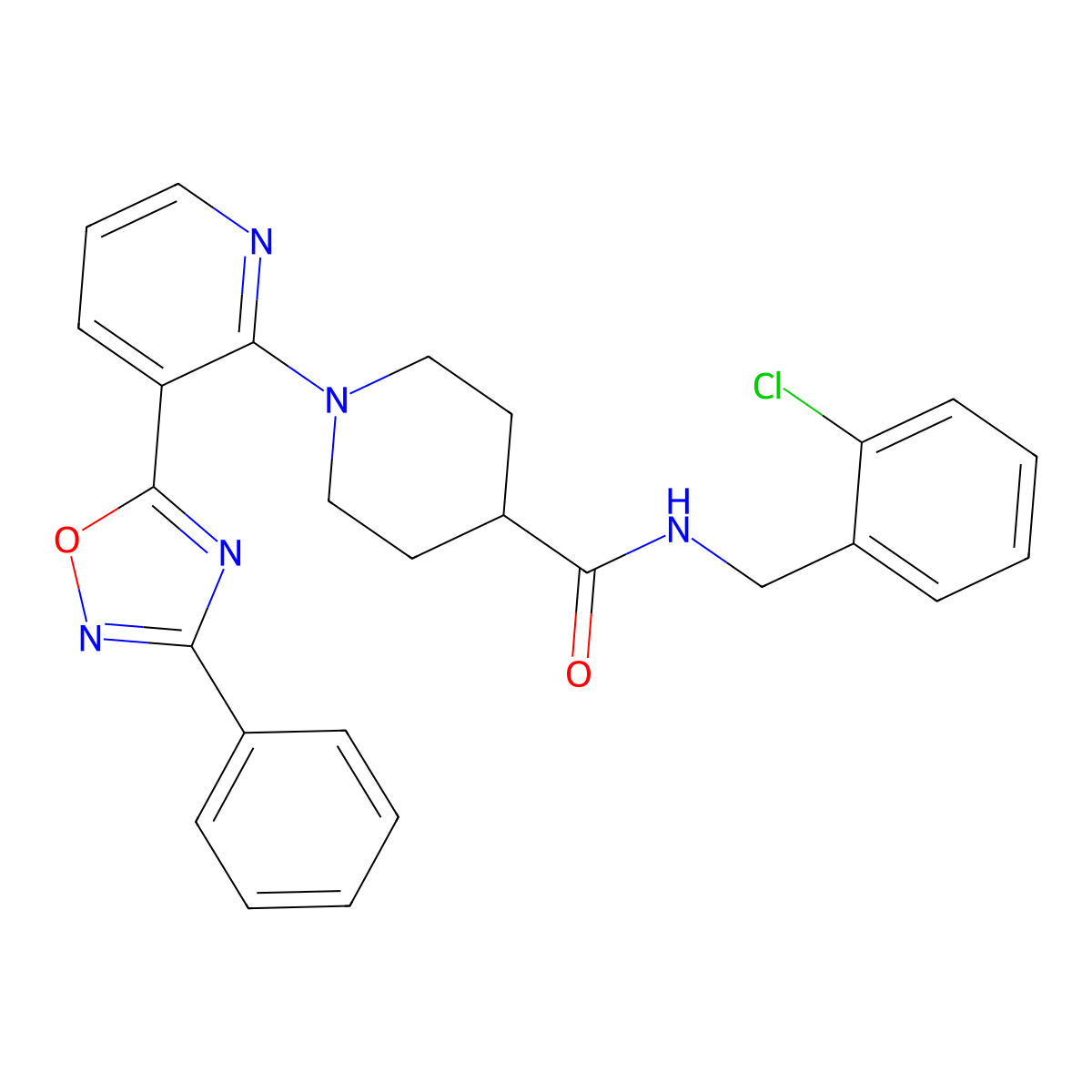 N-[(2-chlorophenyl)methyl]-1-[3-(3-phenyl-1,2,4-oxadiazol-5-yl)pyridin-2-yl]piperidine-4-carboxamide molecular structure, CAS 1251624-44-8