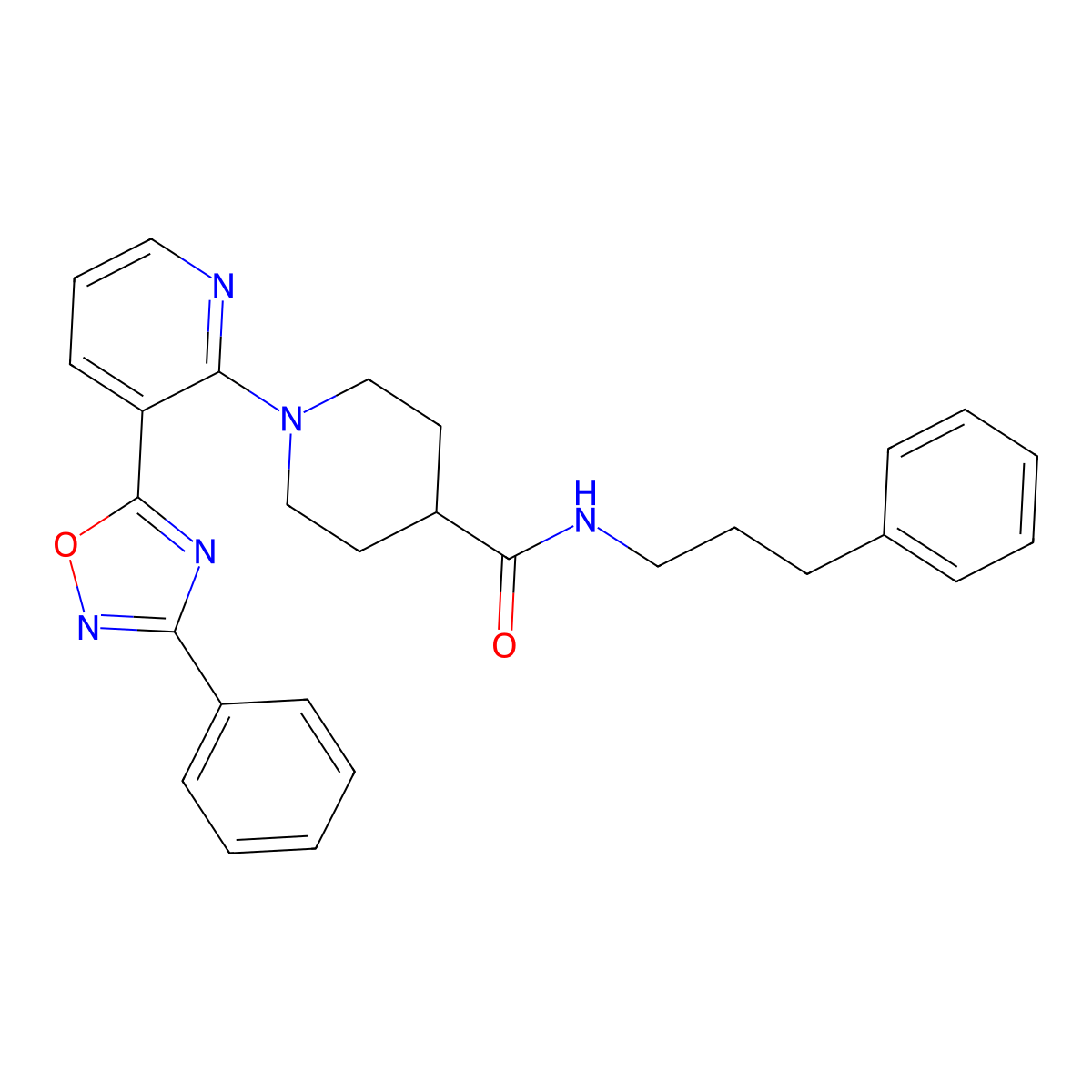 1-[3-(3-phenyl-1,2,4-oxadiazol-5-yl)pyridin-2-yl]-N-(3-phenylpropyl)piperidine-4-carboxamide molecular structure, CAS 1251624-48-2