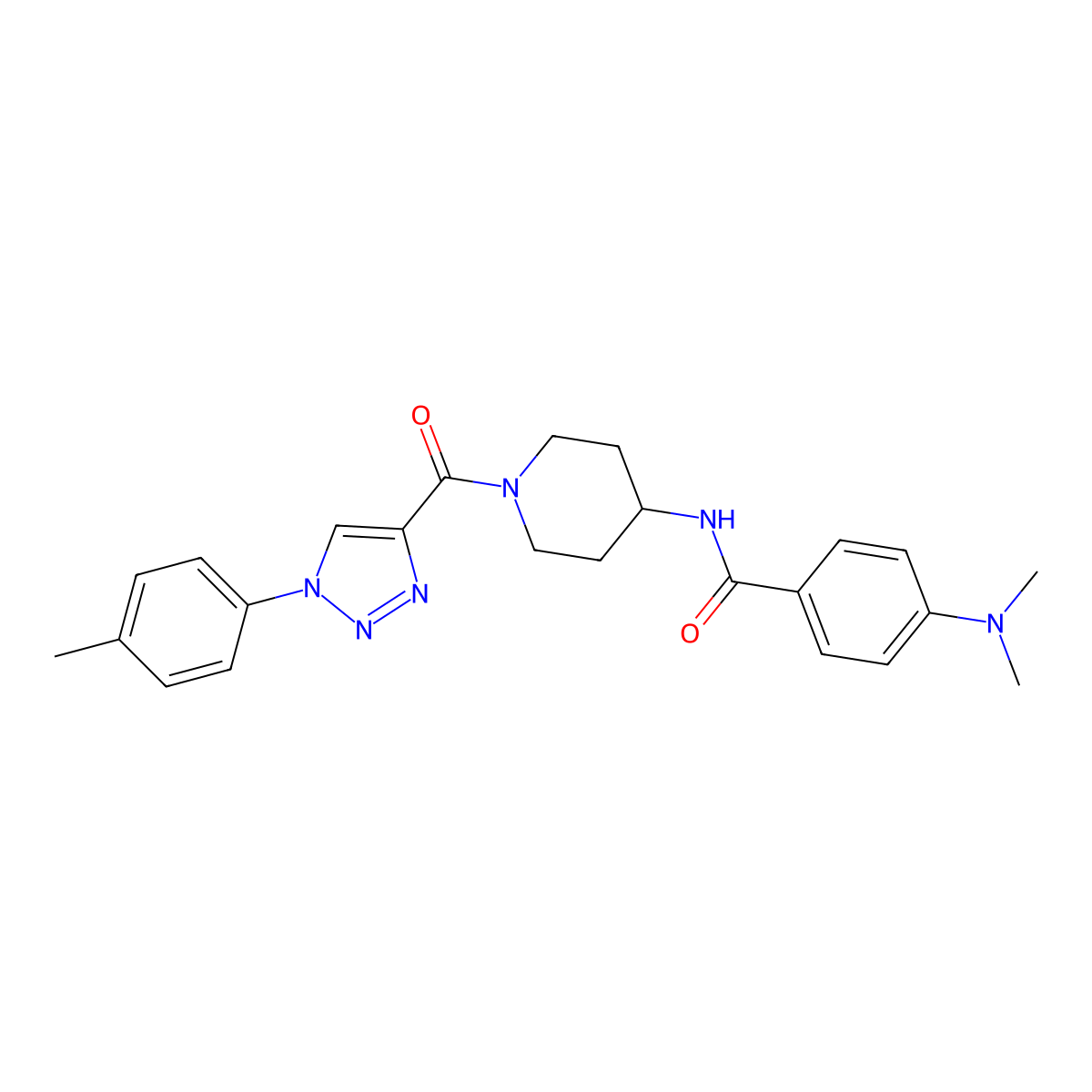 4-(dimethylamino)-N-(1-(1-(p-tolyl)-1H-1,2,3-triazole-4-carbonyl)piperidin-4-yl)benzamide molecular structure, CAS 1251624-50-6