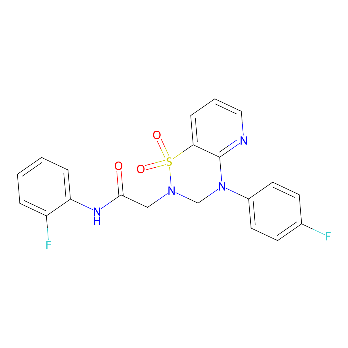 N-(2-fluorophenyl)-2-(4-(4-fluorophenyl)-1,1-dioxido-3,4-dihydro-2H-pyrido[2,3-e][1,2,4]thiadiazin-2-yl)acetamide molecular structure, CAS 1251624-52-8