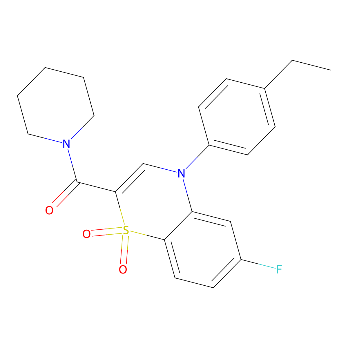 4-(4-ethylphenyl)-6-fluoro-2-(piperidine-1-carbonyl)-4H-1lambda6,4-benzothiazine-1,1-dione molecular structure, CAS 1251624-53-9