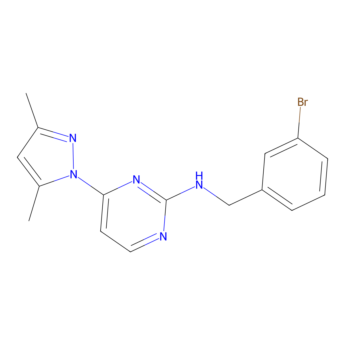 N-(3-bromobenzyl)-4-(3,5-dimethyl-1H-pyrazol-1-yl)pyrimidin-2-amine molecular structure, CAS 1251624-59-5