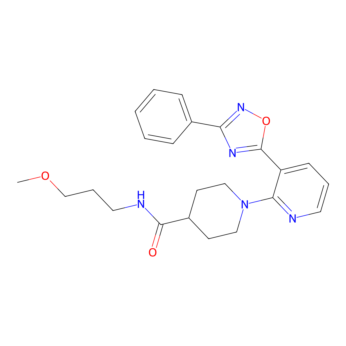 N-(3-methoxypropyl)-1-[3-(3-phenyl-1,2,4-oxadiazol-5-yl)pyridin-2-yl]piperidine-4-carboxamide molecular structure, CAS 1251624-61-9