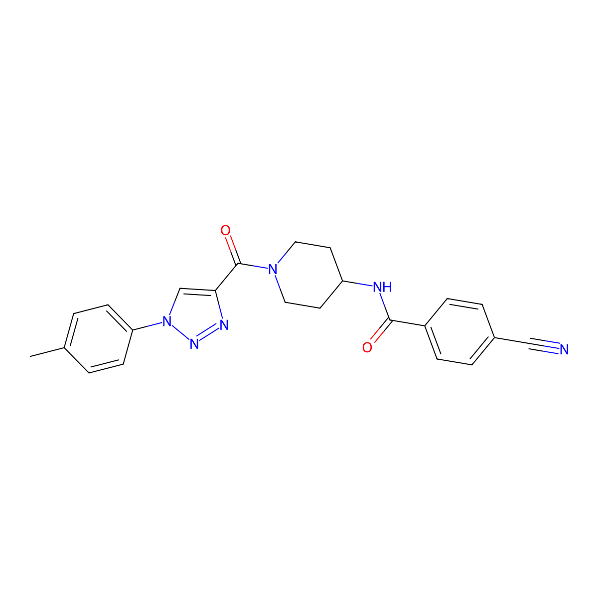 4-cyano-N-(1-(1-(p-tolyl)-1H-1,2,3-triazole-4-carbonyl)piperidin-4-yl)benzamide molecular structure, CAS 1251624-64-2