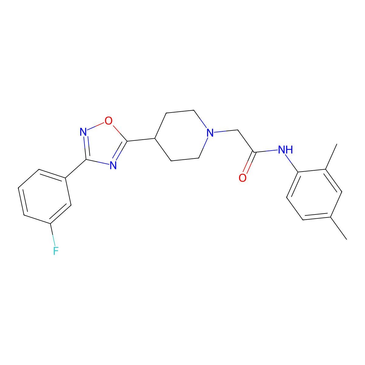 N-(2,4-dimethylphenyl)-2-(4-(3-(3-fluorophenyl)-1,2,4-oxadiazol-5-yl)piperidin-1-yl)acetamide molecular structure, CAS 1251624-68-6