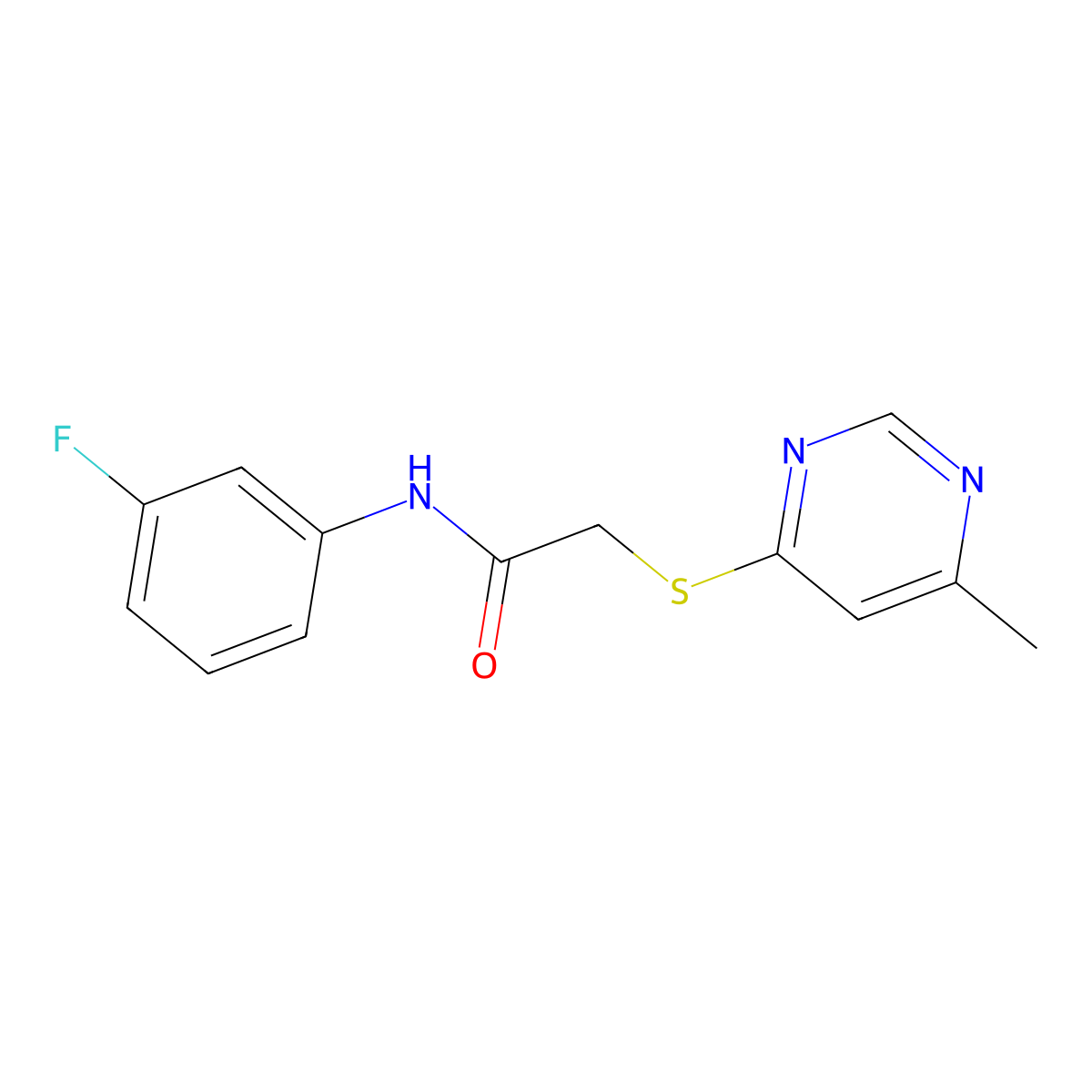N-(3-fluorophenyl)-2-((6-methylpyrimidin-4-yl)thio)acetamide molecular structure, CAS 1251624-77-7