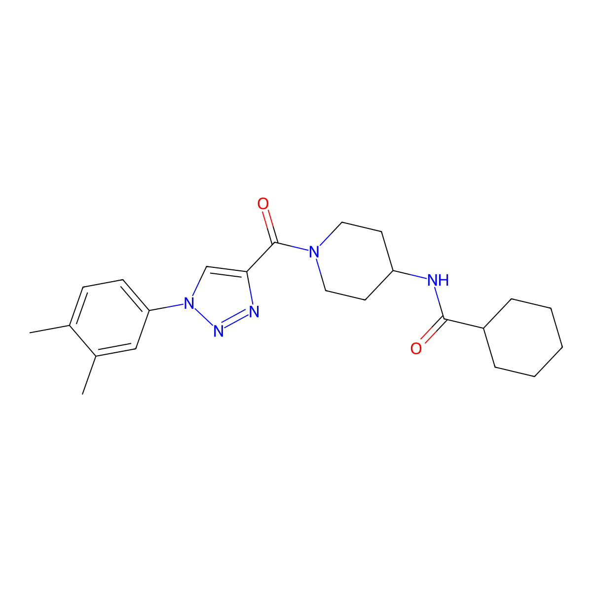 N-{1-[1-(3,4-dimethylphenyl)-1H-1,2,3-triazole-4-carbonyl]piperidin-4-yl}cyclohexanecarboxamide molecular structure, CAS 1251624-79-9