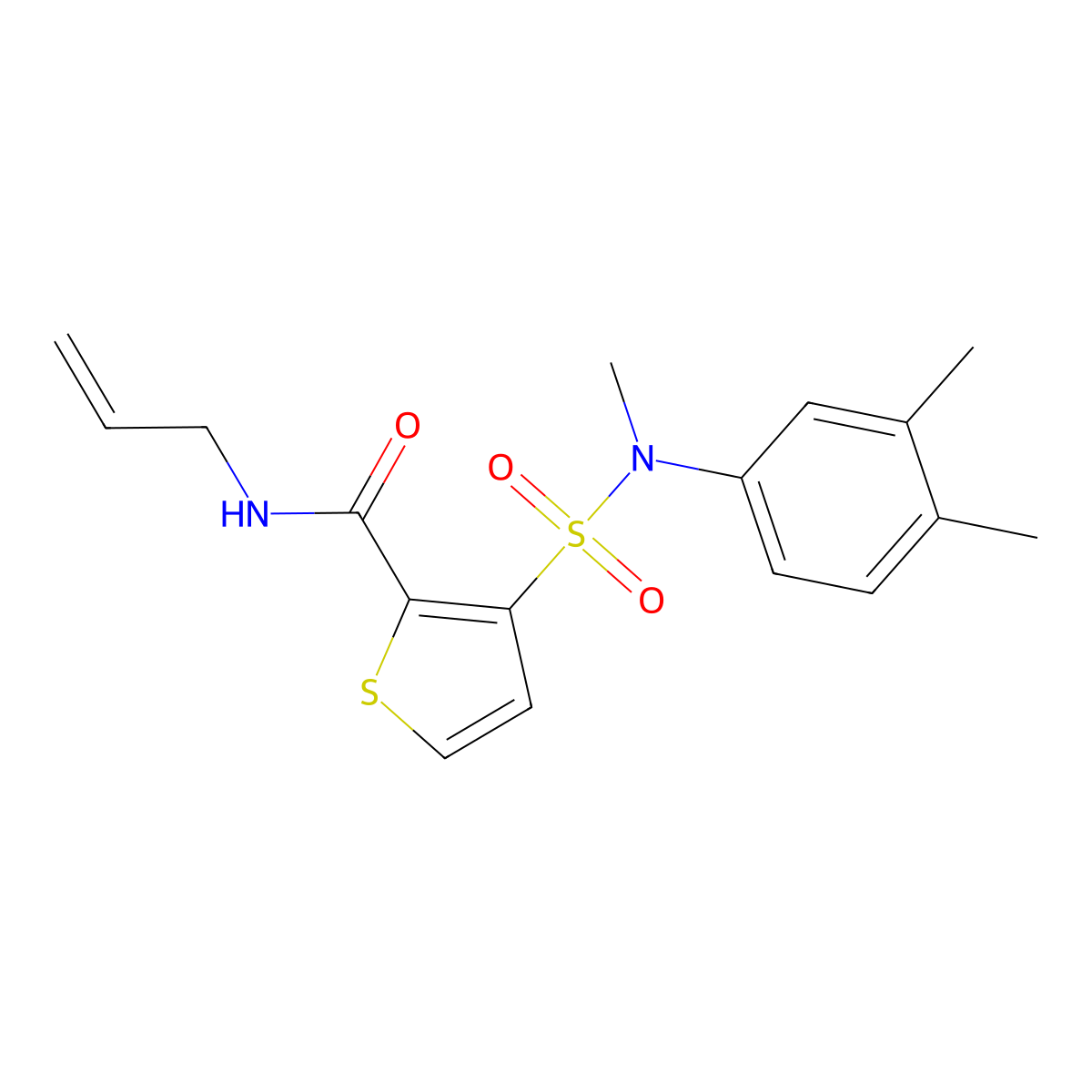 N-allyl-3-(N-(3,4-dimethylphenyl)-N-methylsulfamoyl)thiophene-2-carboxamide molecular structure, CAS 1251624-85-7