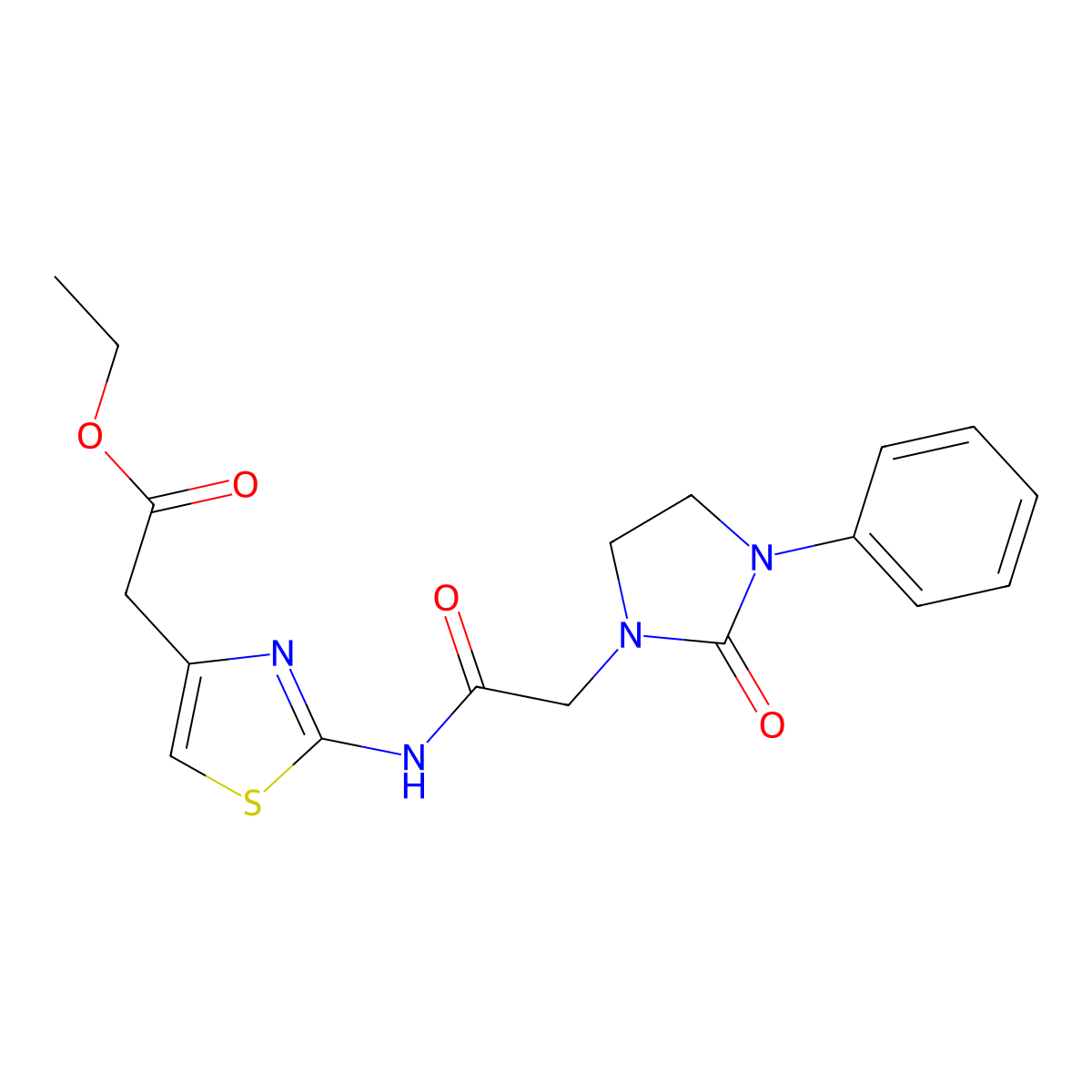 Ethyl 2-(2-(2-(2-oxo-3-phenylimidazolidin-1-yl)acetamido)thiazol-4-yl)acetate molecular structure, CAS 1251624-92-6