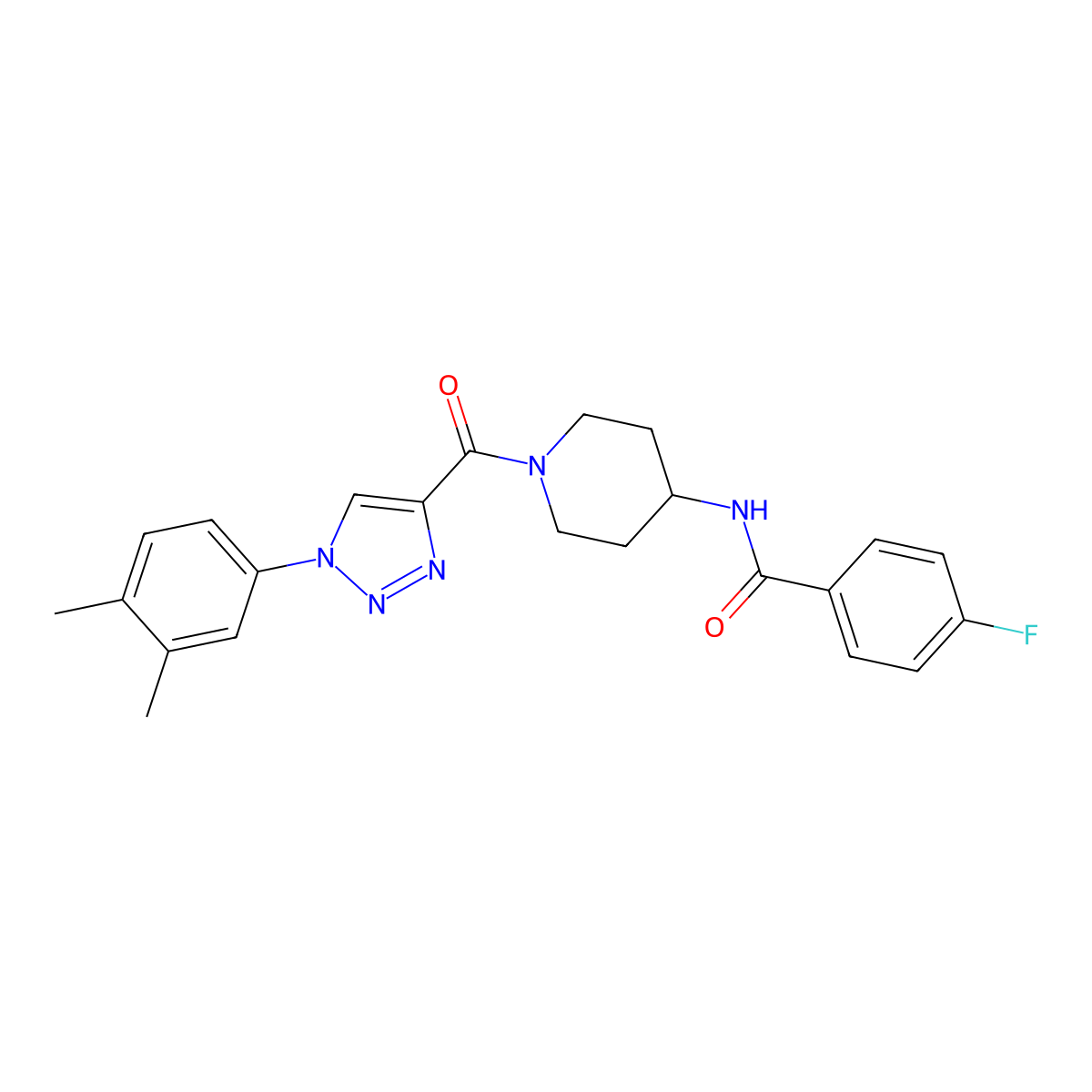 N-(1-(1-(3,4-dimethylphenyl)-1H-1,2,3-triazole-4-carbonyl)piperidin-4-yl)-4-fluorobenzamide molecular structure, CAS 1251624-93-7
