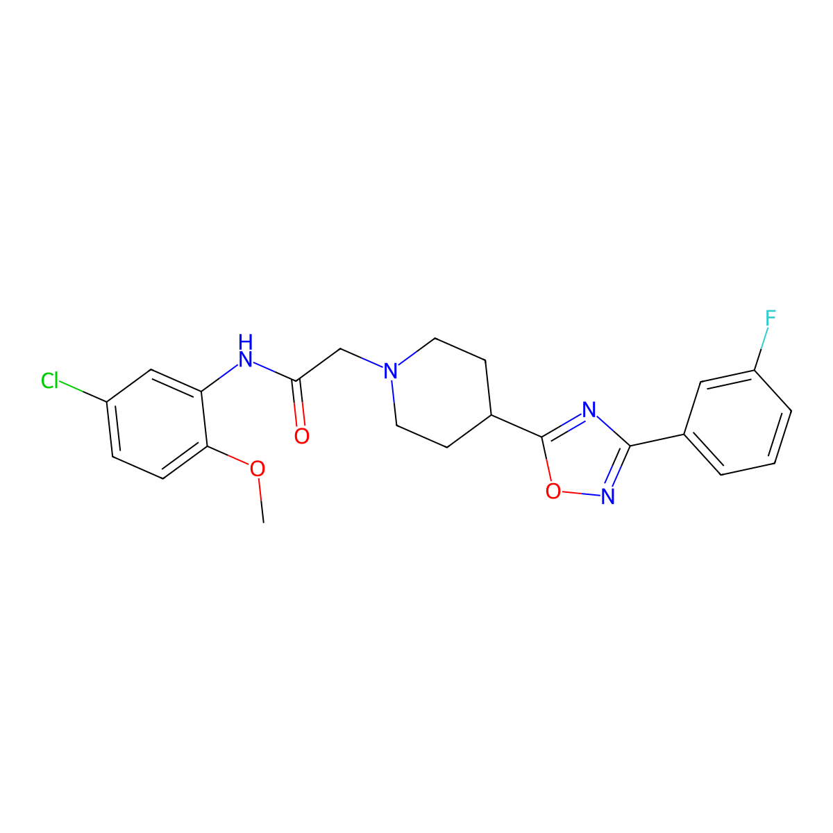 N-(5-chloro-2-methoxyphenyl)-2-{4-[3-(3-fluorophenyl)-1,2,4-oxadiazol-5-yl]piperidin-1-yl}acetamide molecular structure, CAS 1251624-98-2