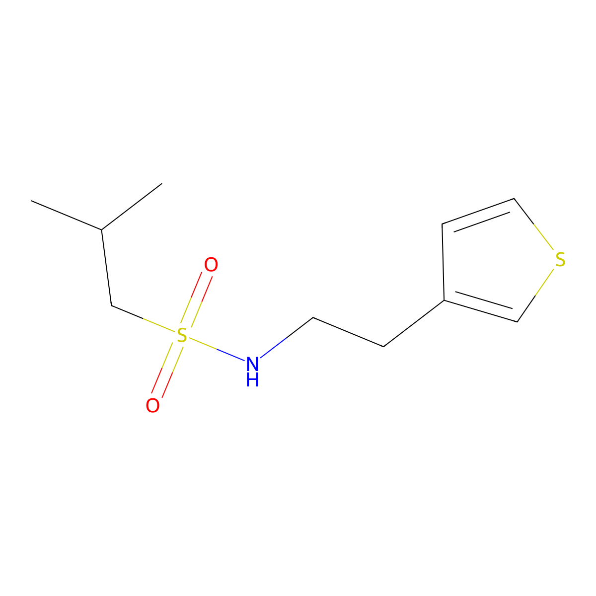 2-methyl-N-(2-(thiophen-3-yl)ethyl)propane-1-sulfonamide molecular structure, CAS 1251625-02-1