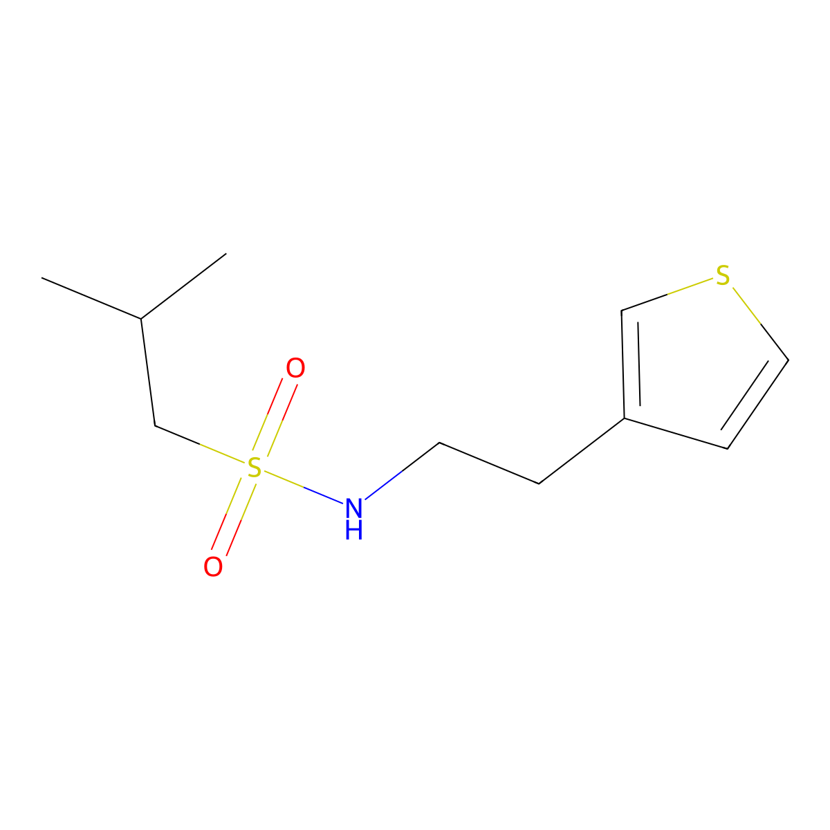 2-methyl-N-(2-(thiophen-3-yl)ethyl)propane-1-sulfonamide molecular structure, CAS 1251625-02-1