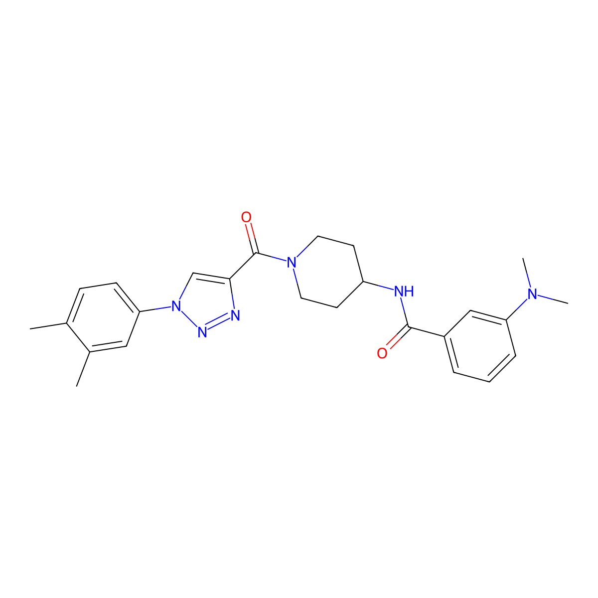 3-(dimethylamino)-N-(1-(1-(3,4-dimethylphenyl)-1H-1,2,3-triazole-4-carbonyl)piperidin-4-yl)benzamide molecular structure, CAS 1251625-10-1