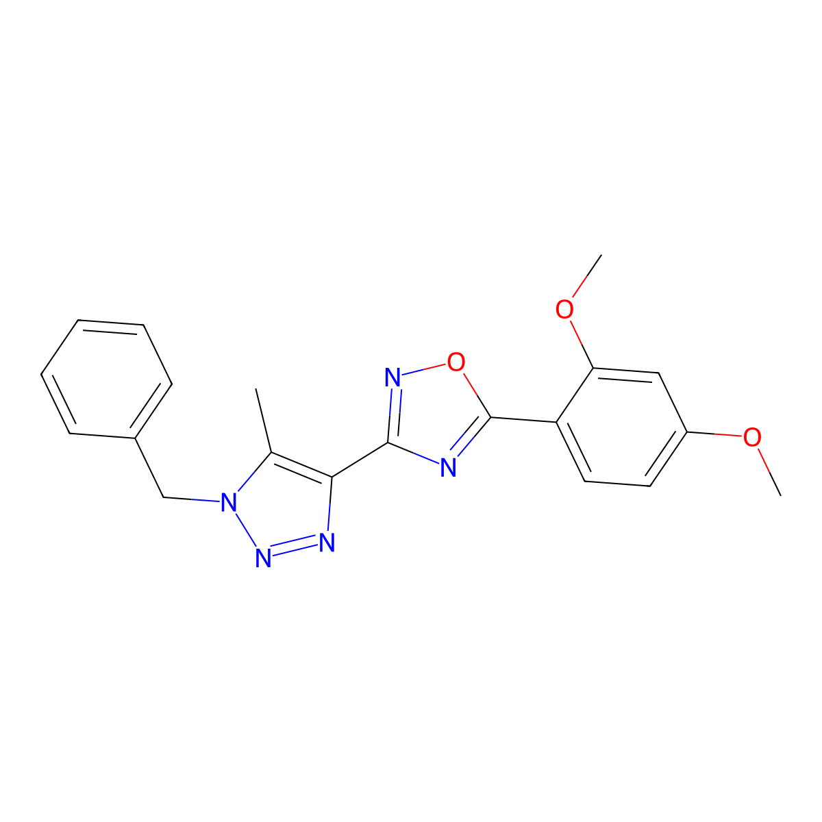 3-(1-benzyl-5-methyl-1H-1,2,3-triazol-4-yl)-5-(2,4-dimethoxyphenyl)-1,2,4-oxadiazole molecular structure, CAS 1251625-13-4