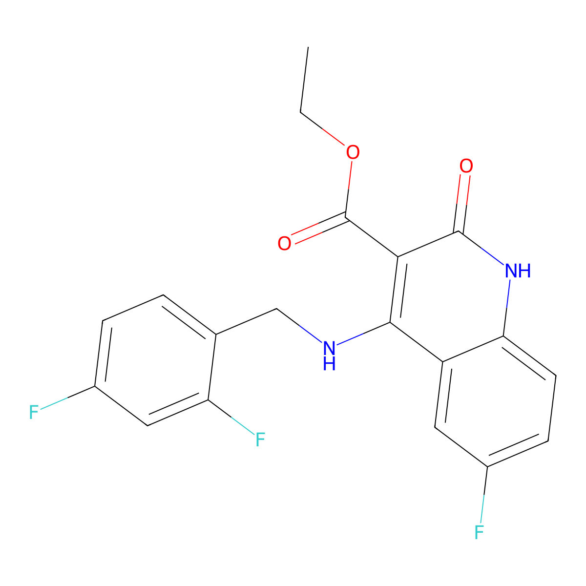 Ethyl 4-((2,4-difluorobenzyl)amino)-6-fluoro-2-oxo-1,2-dihydroquinoline-3-carboxylate molecular structure, CAS 1251625-17-8