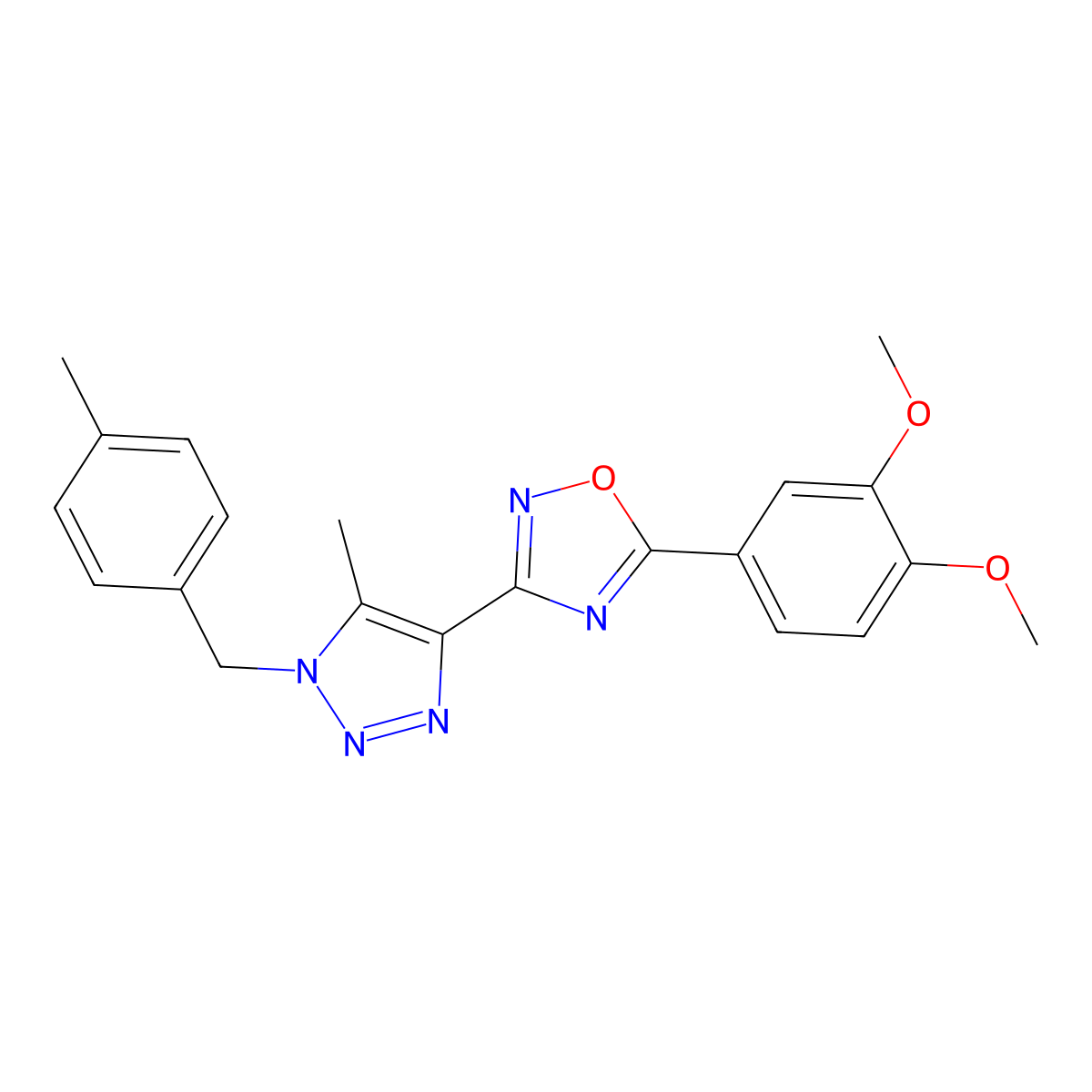 5-(3,4-dimethoxyphenyl)-3-(5-methyl-1-(4-methylbenzyl)-1H-1,2,3-triazol-4-yl)-1,2,4-oxadiazole molecular structure, CAS 1251625-19-0