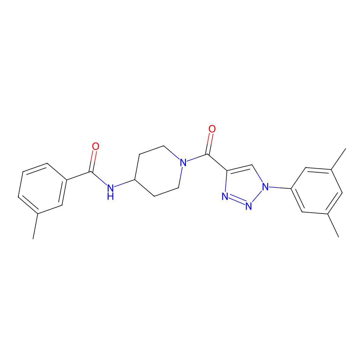 N-(1-(1-(3,5-dimethylphenyl)-1H-1,2,3-triazole-4-carbonyl)piperidin-4-yl)-3-methylbenzamide molecular structure, CAS 1251625-24-7