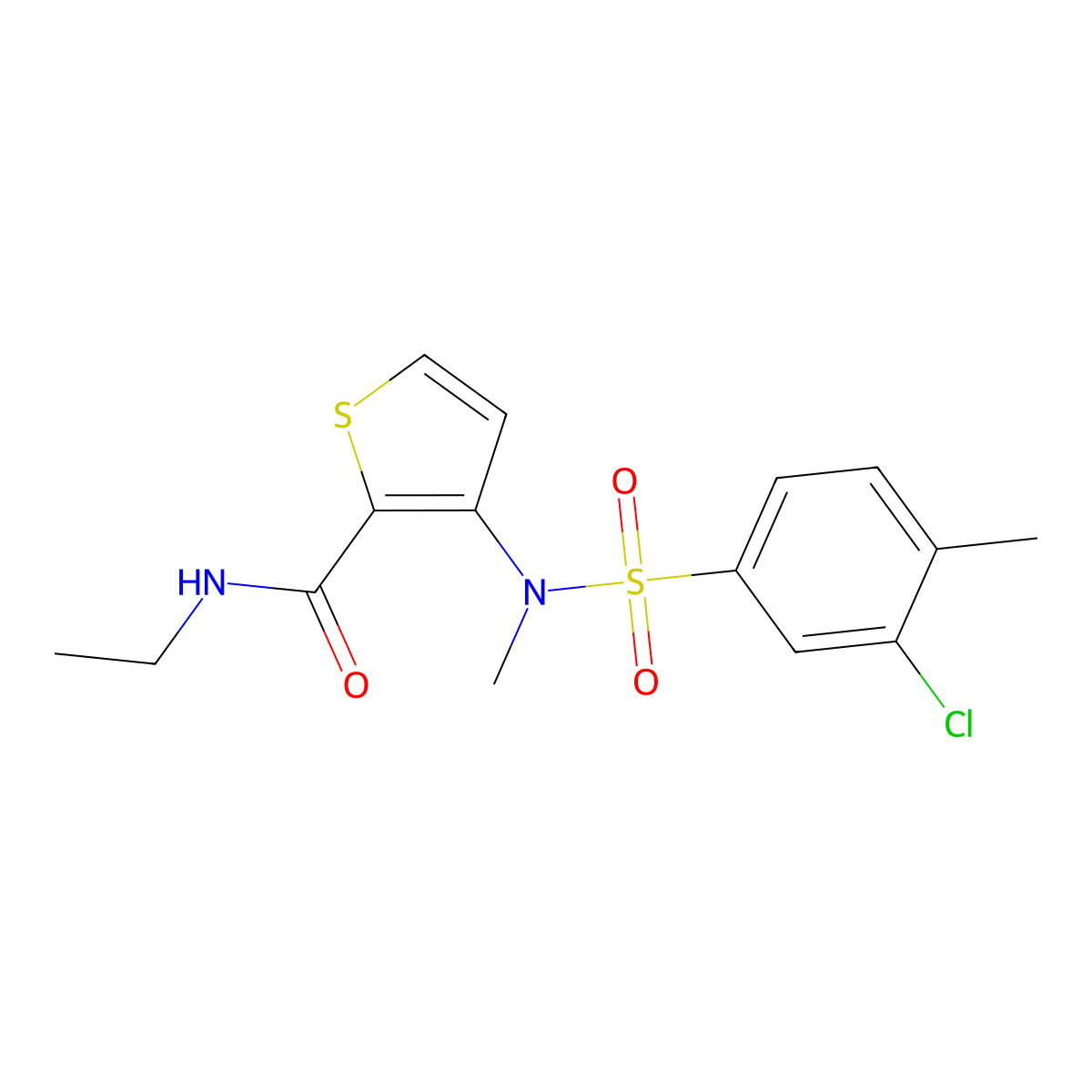 N-ethyl-3-(N-methyl3-chloro-4-methylbenzenesulfonamido)thiophene-2-carboxamide molecular structure, CAS 1251625-30-5
