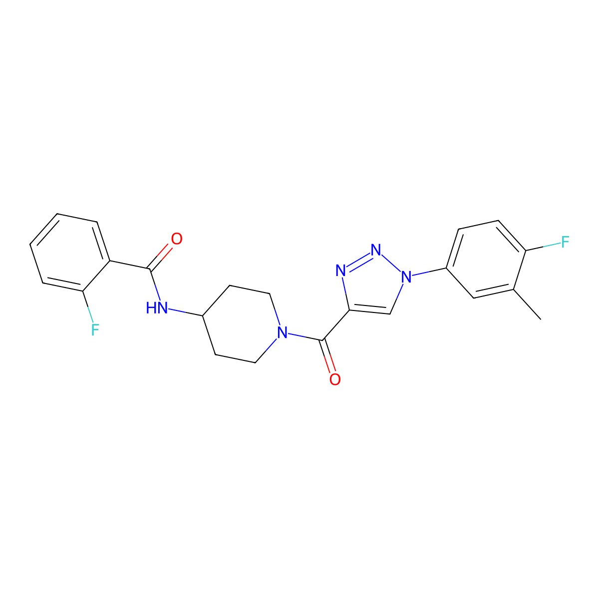 2-fluoro-N-(1-(1-(4-fluoro-3-methylphenyl)-1H-1,2,3-triazole-4-carbonyl)piperidin-4-yl)benzamide molecular structure, CAS 1251625-32-7
