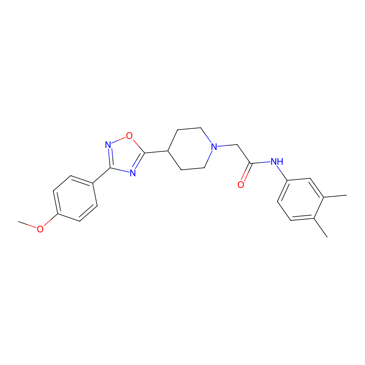 N-(3,4-dimethylphenyl)-2-{4-[3-(4-methoxyphenyl)-1,2,4-oxadiazol-5-yl]piperidin-1-yl}acetamide molecular structure, CAS 1251625-37-2