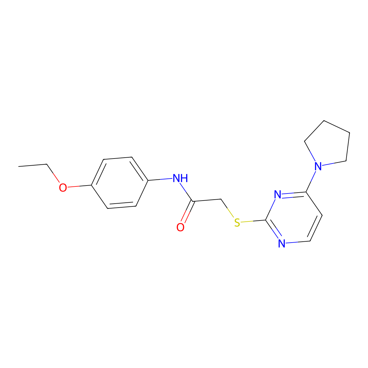 N-(4-ethoxyphenyl)-2-((4-(pyrrolidin-1-yl)pyrimidin-2-yl)thio)acetamide molecular structure, CAS 1251625-41-8