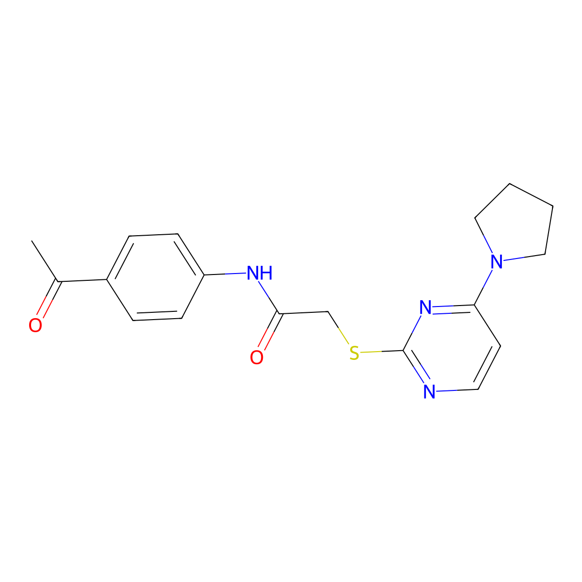 N-(4-acetylphenyl)-2-((4-(pyrrolidin-1-yl)pyrimidin-2-yl)thio)acetamide molecular structure, CAS 1251625-47-4