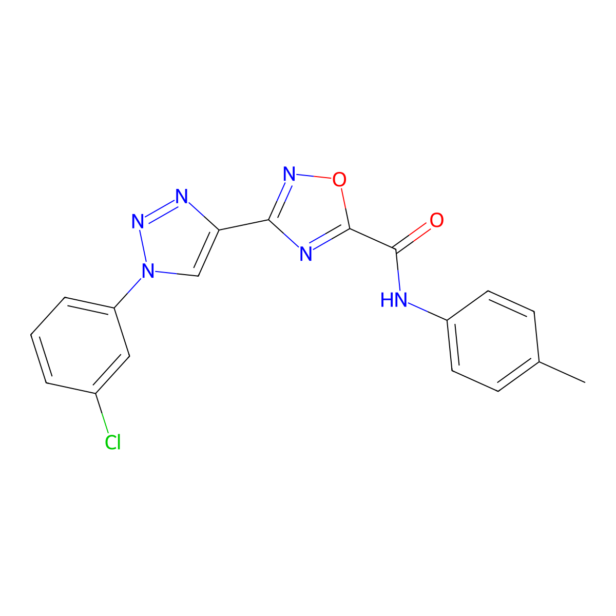 3-[1-(3-chlorophenyl)-1H-1,2,3-triazol-4-yl]-N~5~-(4-methylphenyl)-1,2,4-oxadiazole-5-carboxamide molecular structure, CAS 1251625-48-5