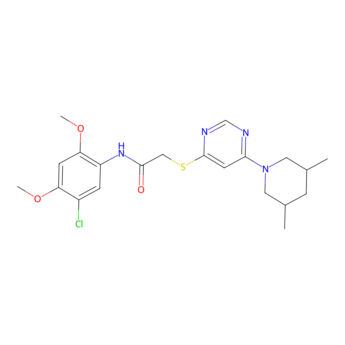 N-(5-Chloro-2,4-dimethoxyphenyl)-2-{[6-(3,5-dimethylpiperidin-1-YL)pyrimidin-4-YL]sulfanyl}acetamide molecular structure, CAS 1251625-49-6