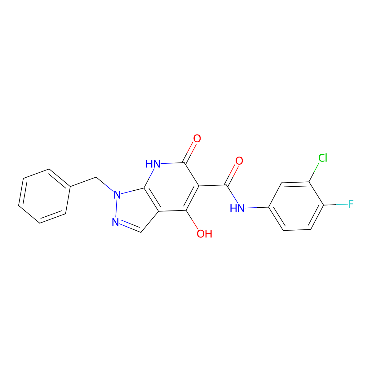 1-benzyl-N~5~-(3-chloro-4-fluorophenyl)-4-hydroxy-6-oxo-6,7-dihydro-1H-pyrazolo[3,4-b]pyridine-5-carboxamide molecular structure, CAS 1251625-50-9