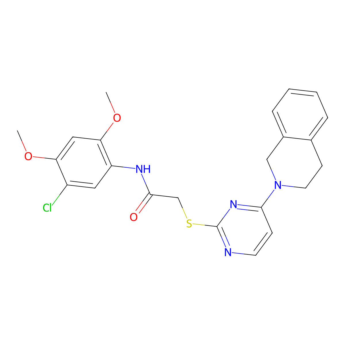 N-(5-chloro-2,4-dimethoxyphenyl)-2-{[4-(1,2,3,4-tetrahydroisoquinolin-2-yl)pyrimidin-2-yl]sulfanyl}acetamide molecular structure, CAS 1251625-62-3