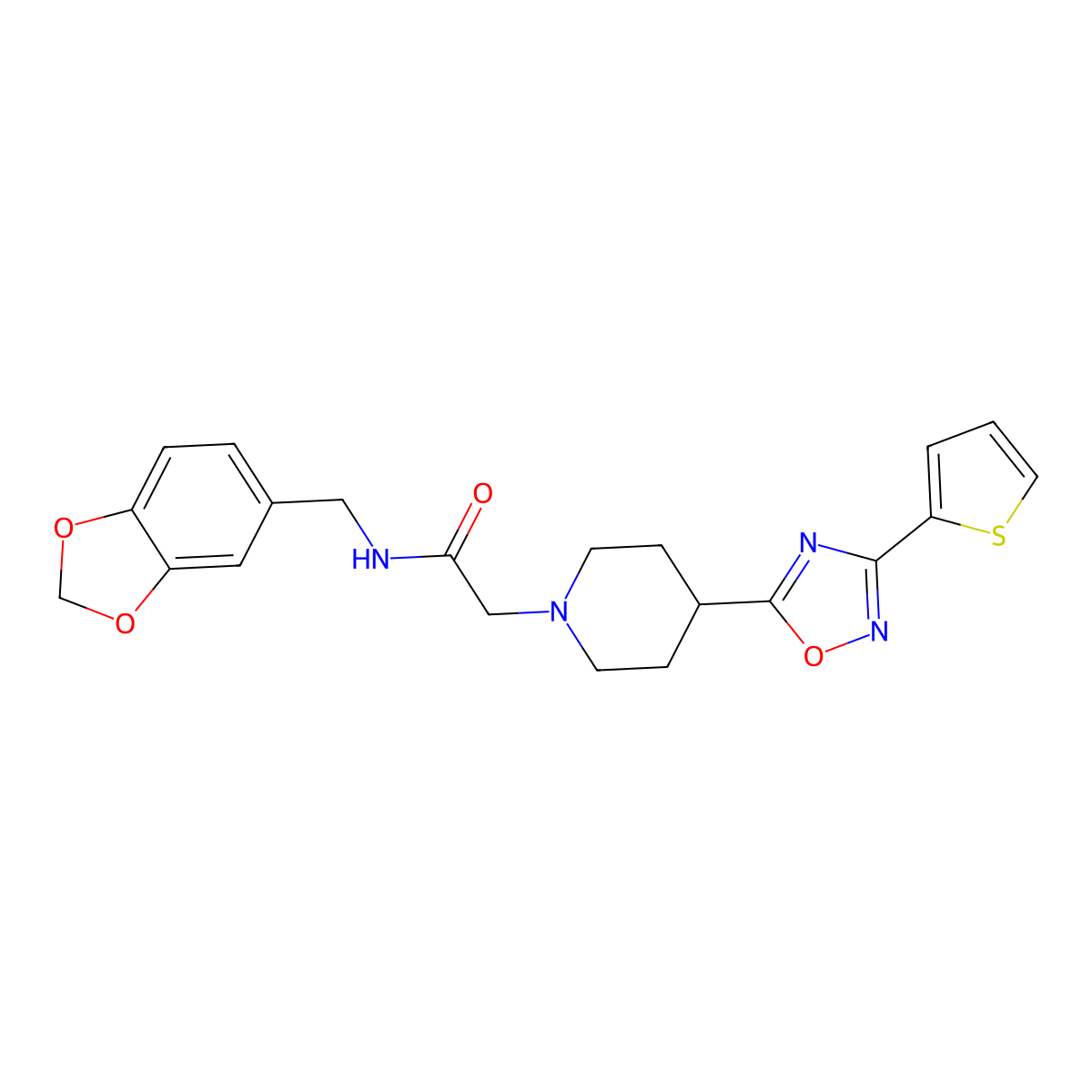 N-[(2H-1,3-benzodioxol-5-yl)methyl]-2-{4-[3-(thiophen-2-yl)-1,2,4-oxadiazol-5-yl]piperidin-1-yl}acetamide molecular structure, CAS 1251625-68-9