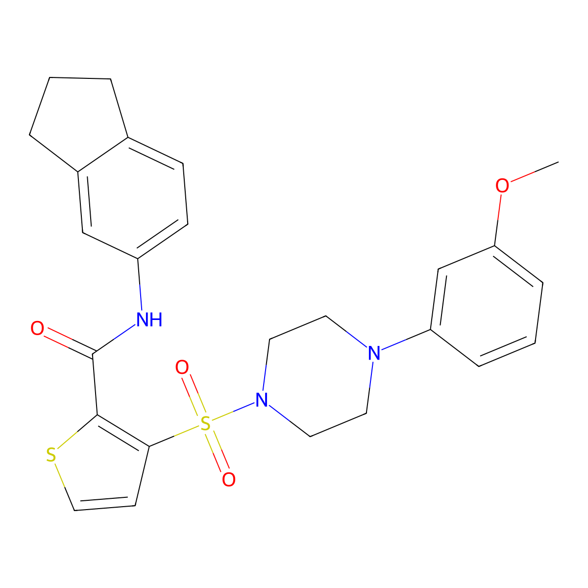 N-(2,3-dihydro-1H-inden-5-yl)-3-{[4-(3-methoxyphenyl)piperazin-1-yl]sulfonyl}thiophene-2-carboxamide molecular structure, CAS 1251625-71-4