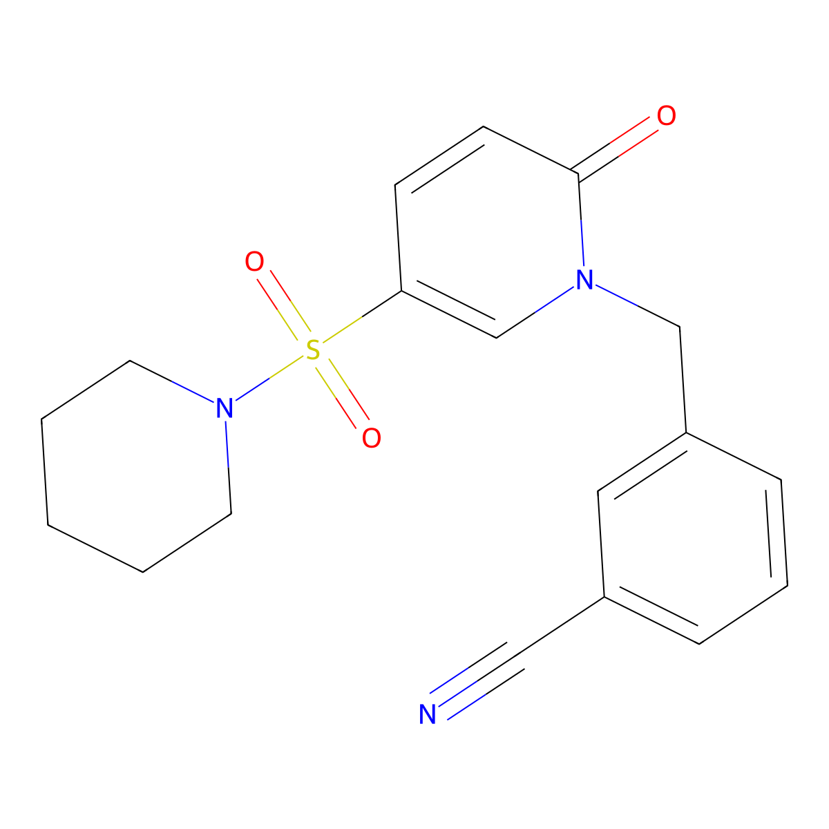 3-((2-oxo-5-(piperidin-1-ylsulfonyl)pyridin-1(2H)-yl)methyl)benzonitrile molecular structure, CAS 1251625-77-0