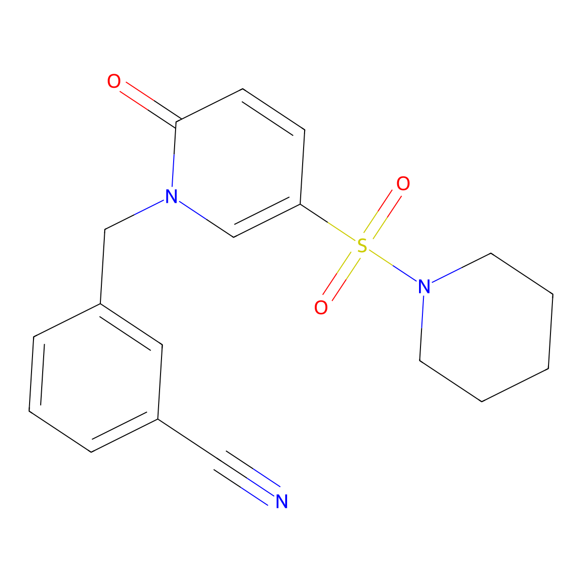 3-((2-oxo-5-(piperidin-1-ylsulfonyl)pyridin-1(2H)-yl)methyl)benzonitrile molecular structure, CAS 1251625-77-0