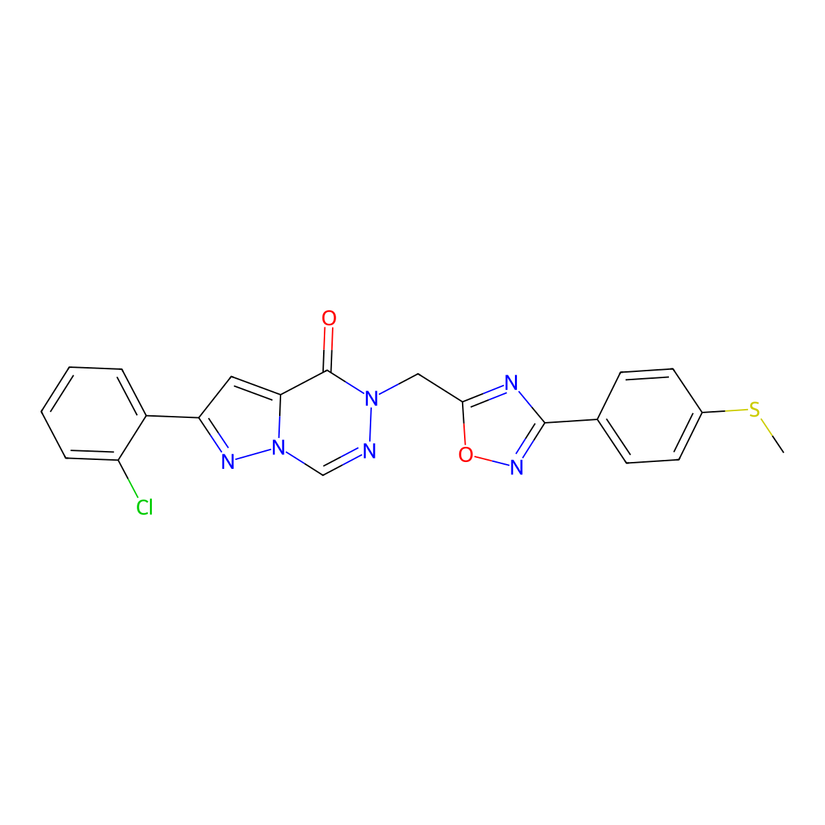 2-(2-chlorophenyl)-5-({3-[4-(methylsulfanyl)phenyl]-1,2,4-oxadiazol-5-yl}methyl)-4H,5H-pyrazolo[1,5-d][1,2,4]triazin-4-one molecular structure, CAS 1251625-80-5