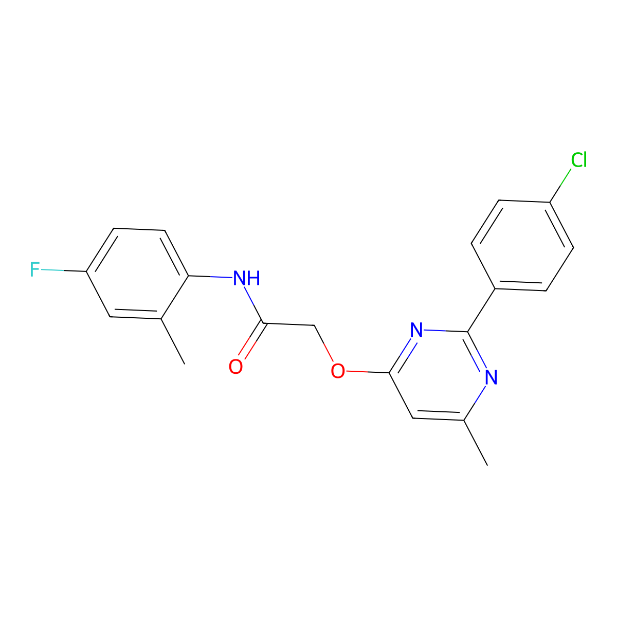 2-{[2-(4-chlorophenyl)-6-methylpyrimidin-4-yl]oxy}-N-(4-fluoro-2-methylphenyl)acetamide molecular structure, CAS 1251625-94-1