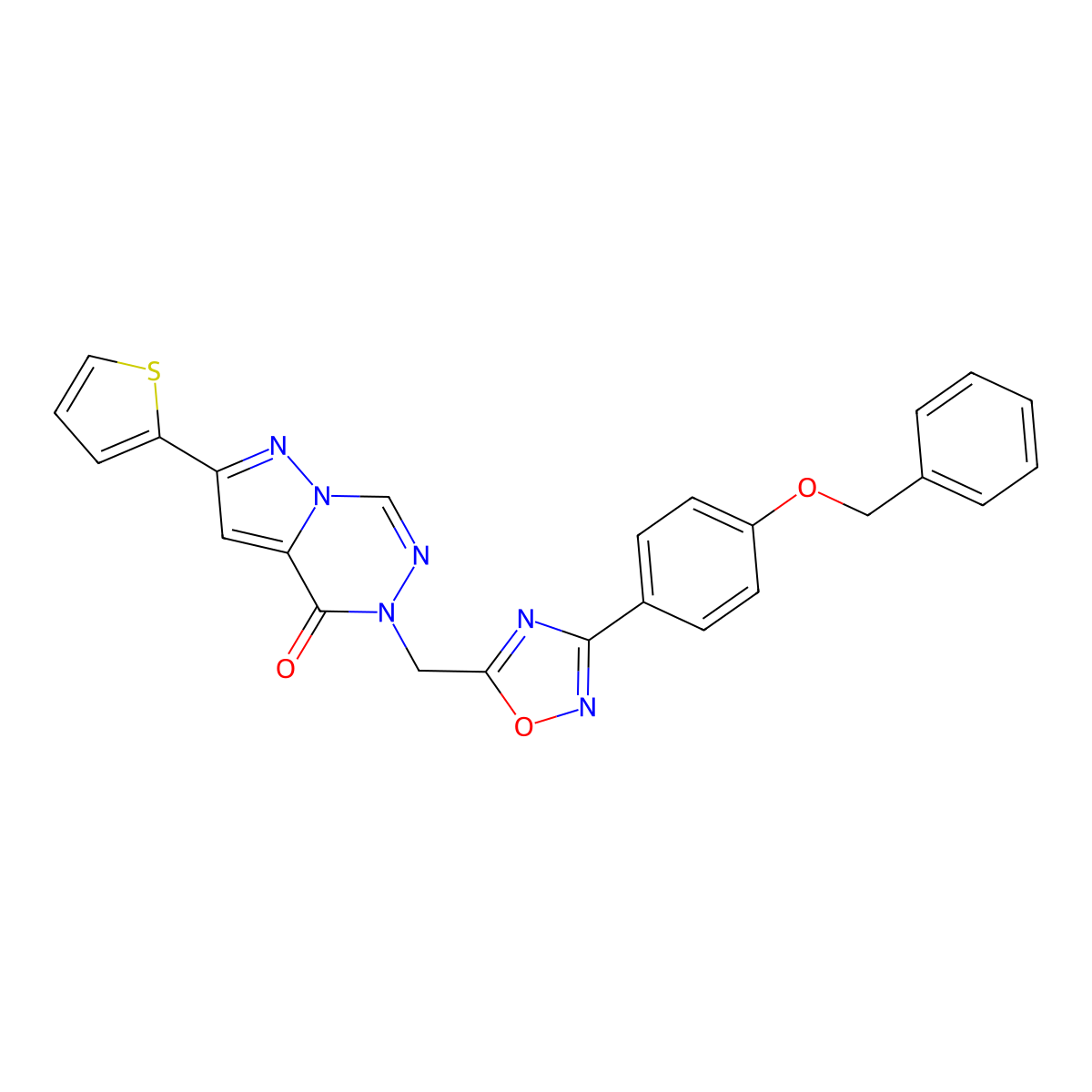 5-({3-[4-(benzyloxy)phenyl]-1,2,4-oxadiazol-5-yl}methyl)-2-(thiophen-2-yl)-4H,5H-pyrazolo[1,5-d][1,2,4]triazin-4-one molecular structure, CAS 1251626-01-3