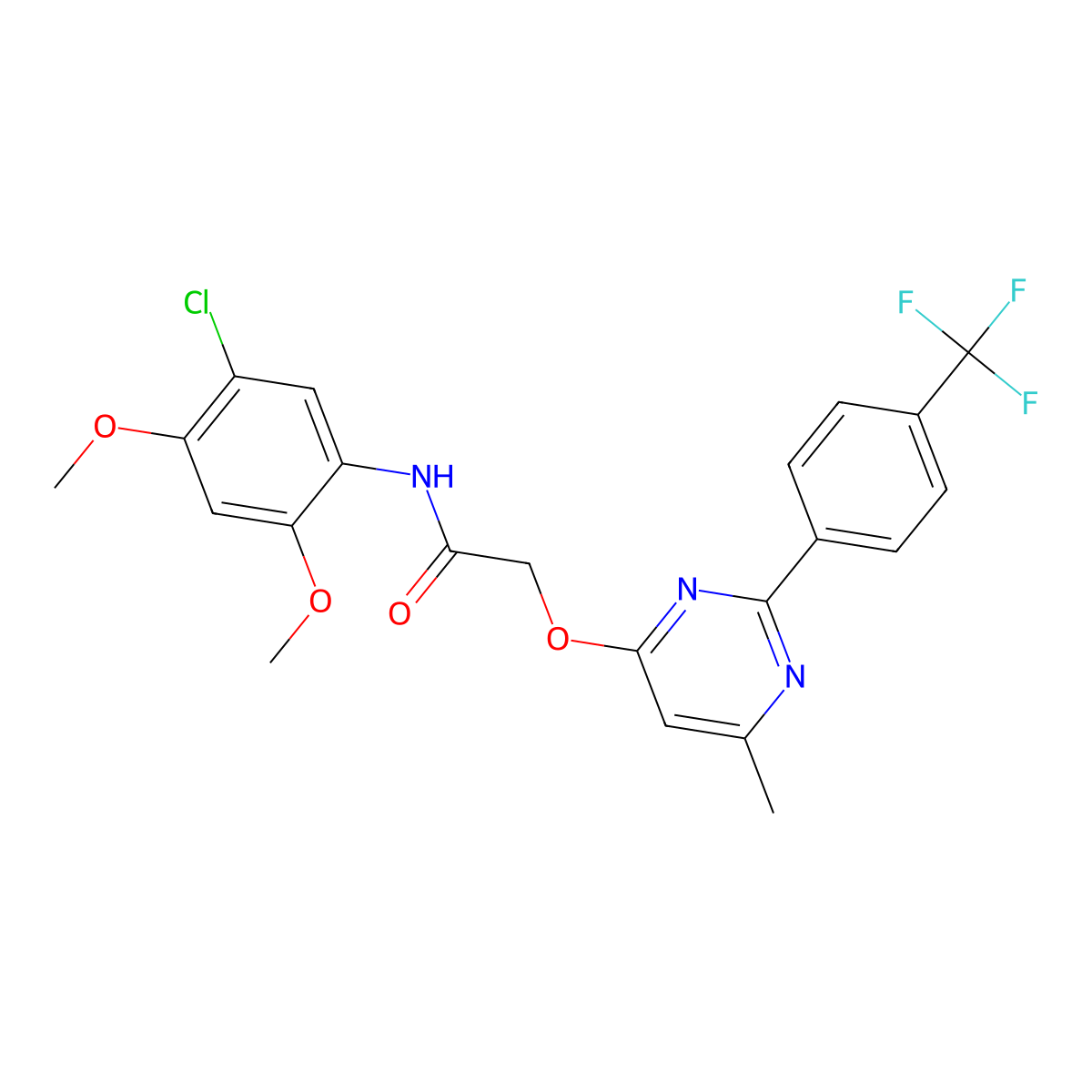 N-(5-chloro-2,4-dimethoxyphenyl)-2-({6-methyl-2-[4-(trifluoromethyl)phenyl]pyrimidin-4-yl}oxy)acetamide molecular structure, CAS 1251626-02-4