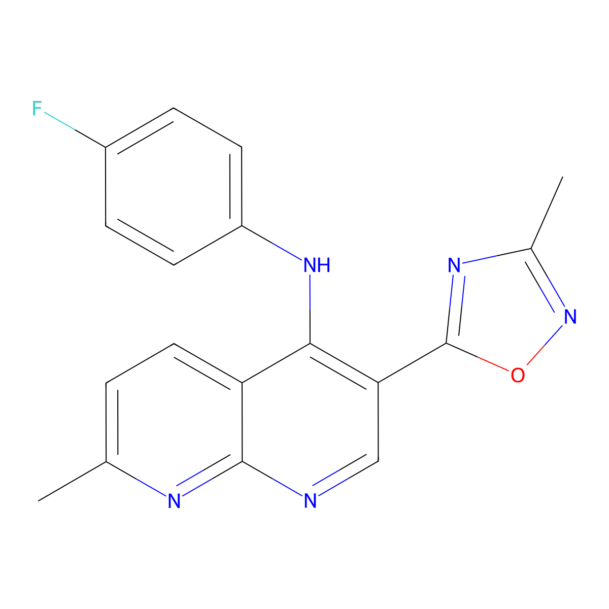 N-(4-fluorophenyl)-7-methyl-3-(3-methyl-1,2,4-oxadiazol-5-yl)-1,8-naphthyridin-4-amine molecular structure, CAS 1251626-16-0