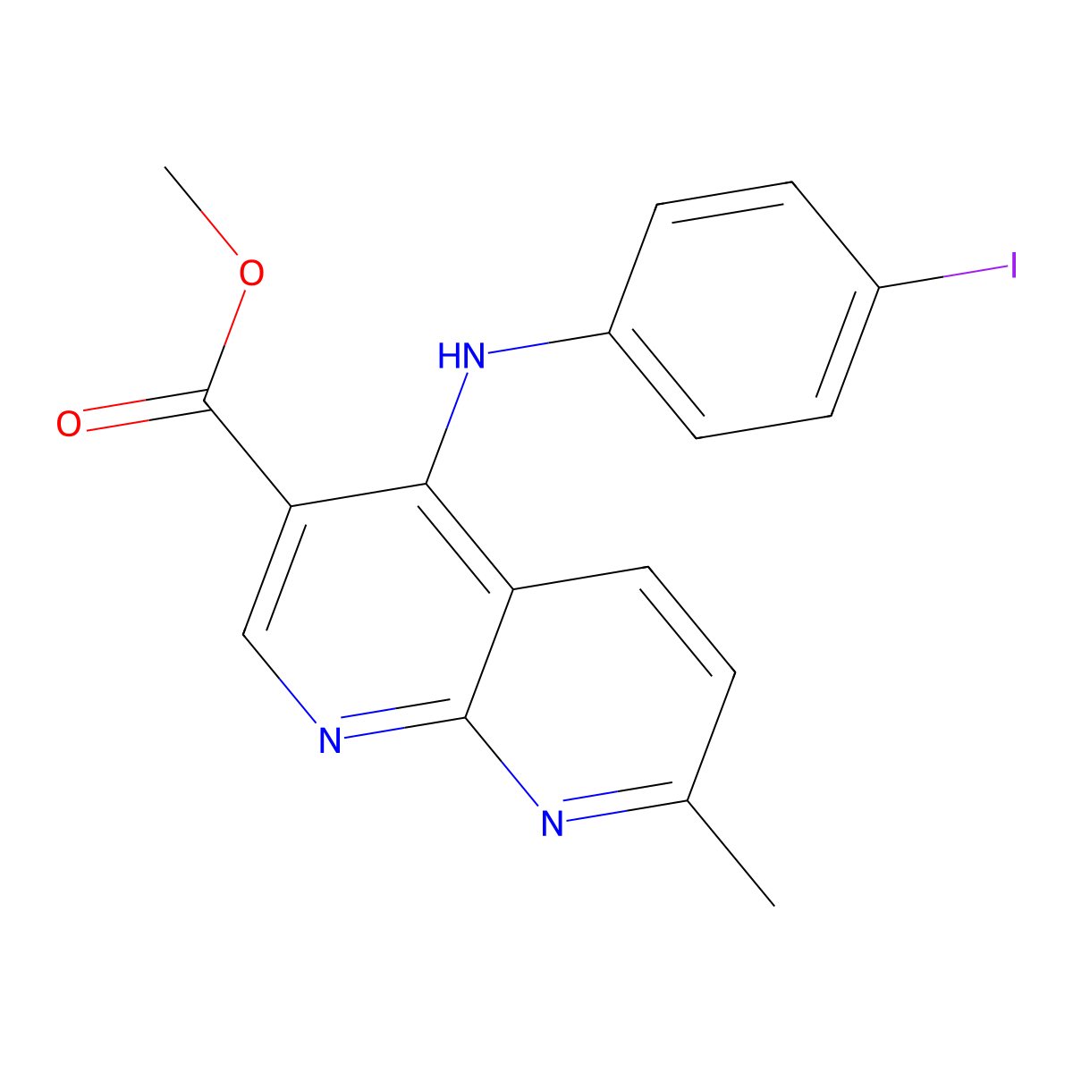 Methyl 4-[(4-iodophenyl)amino]-7-methyl-1,8-naphthyridine-3-carboxylate molecular structure, CAS 1251626-22-8