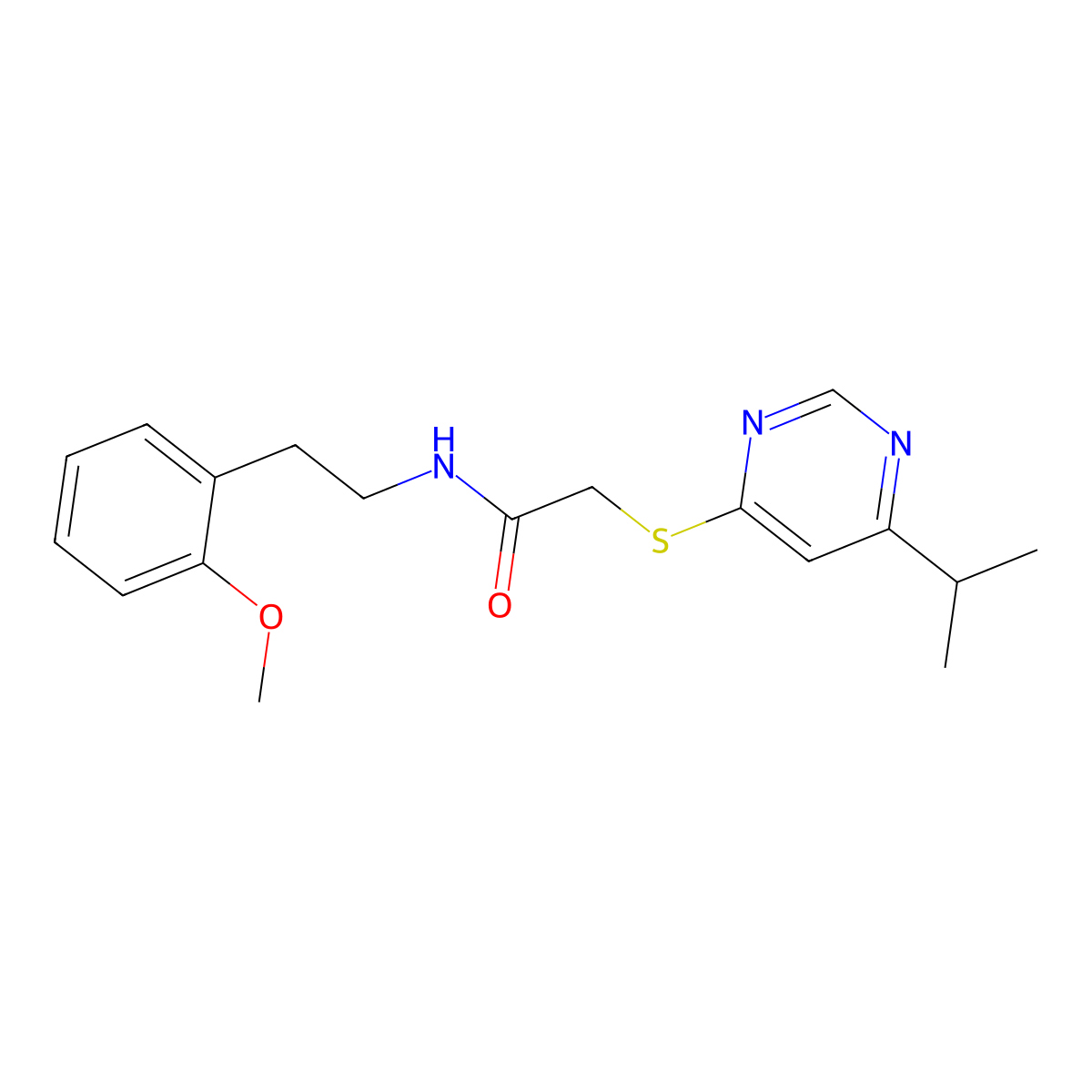 2-((6-isopropylpyrimidin-4-yl)thio)-N-(2-methoxyphenethyl)acetamide molecular structure, CAS 1251626-23-9